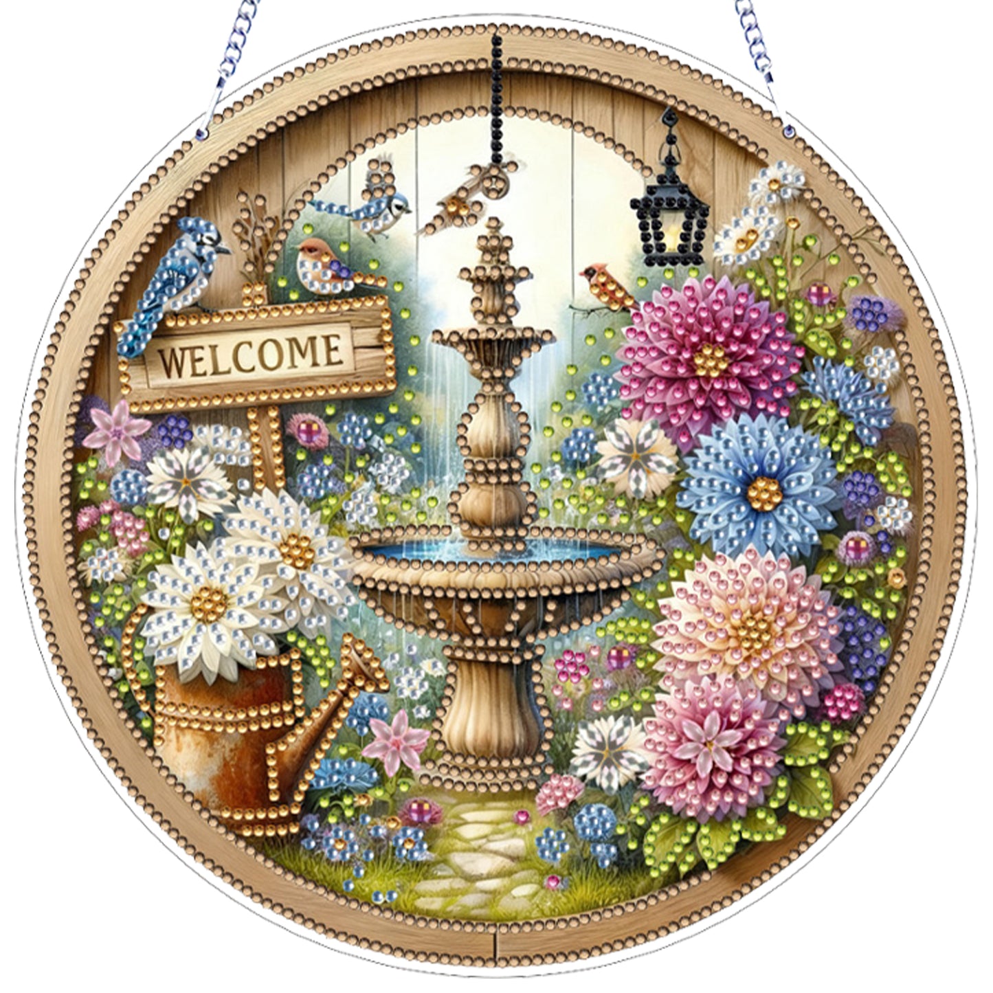 Fountain 2D Flat DIY Diamond Art Pendant for Adults Gift Home Wall Window Decor