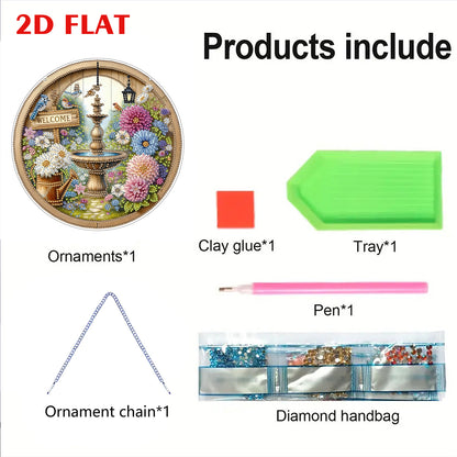 Fountain 2D Flat DIY Diamond Art Pendant for Adults Gift Home Wall Window Decor