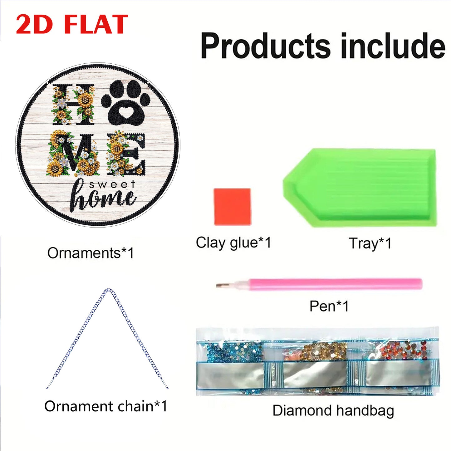 Home 2D Flat DIY Acrylic Diamond Art Pendant for Adults Gift Home Window Decor