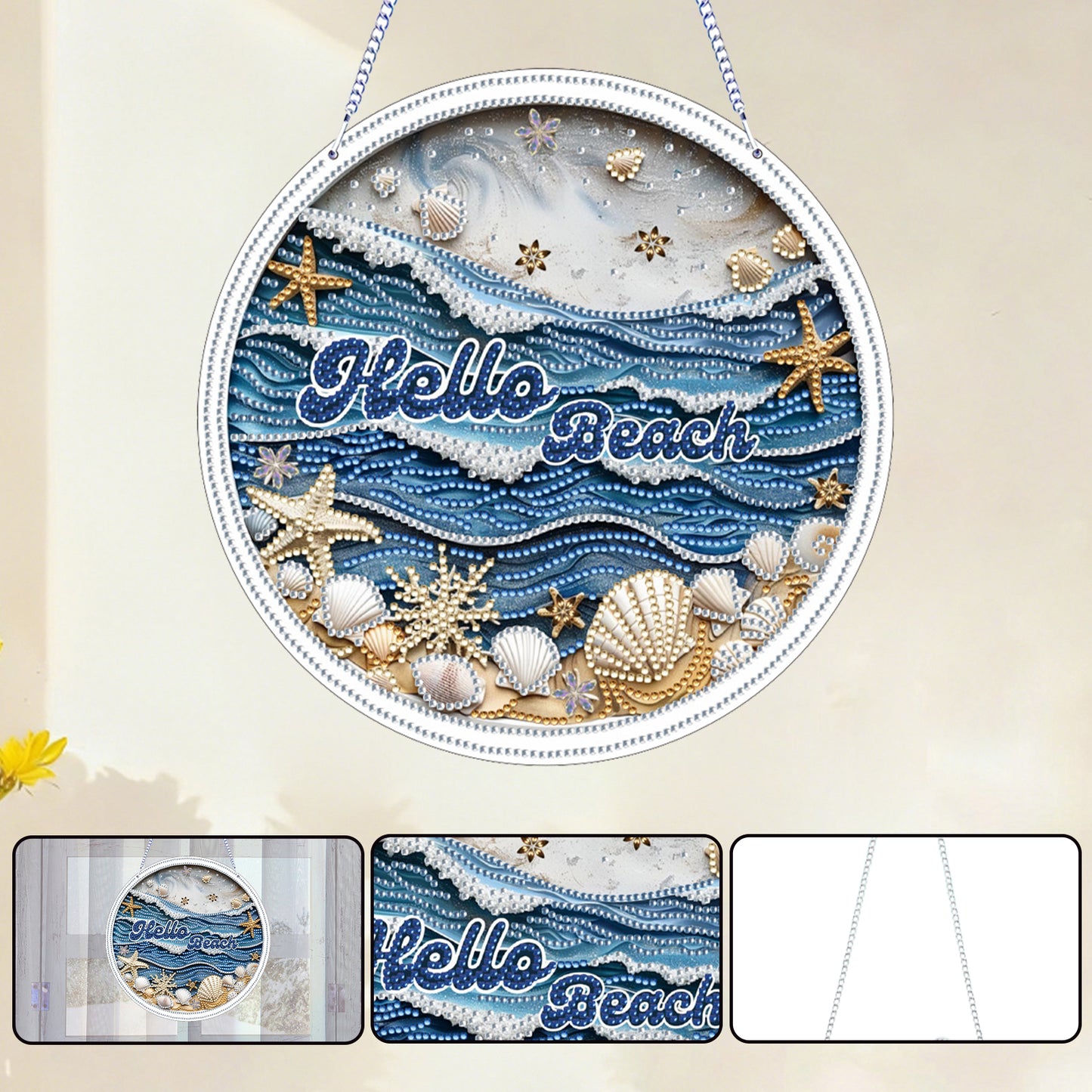 Waves 2D Flat DIY Acrylic Diamond Art Pendant for Adults Gift Home Window Decor