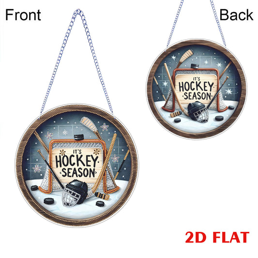 Hockey 2D Flat DIY Acrylic Diamond Art Pendant for Adults Gift Home Window Decor