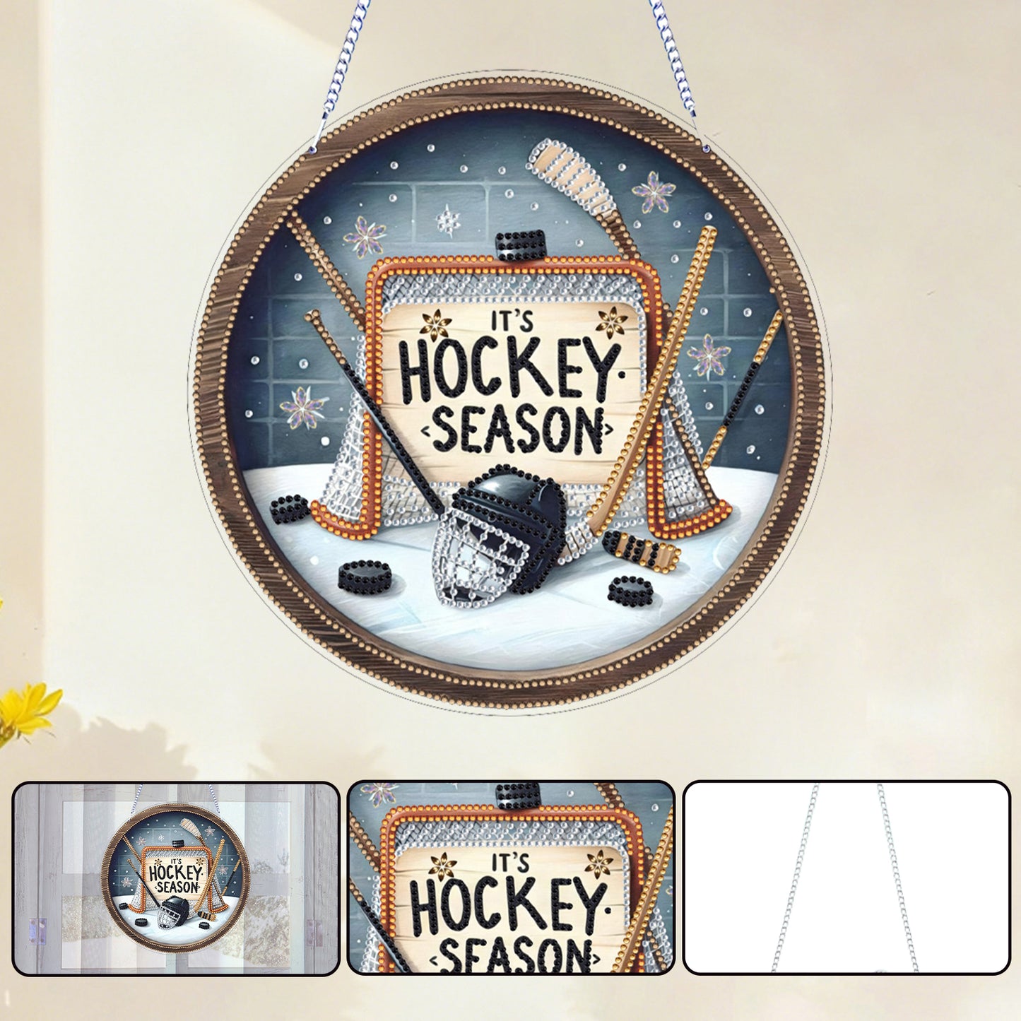 Hockey 2D Flat DIY Acrylic Diamond Art Pendant for Adults Gift Home Window Decor
