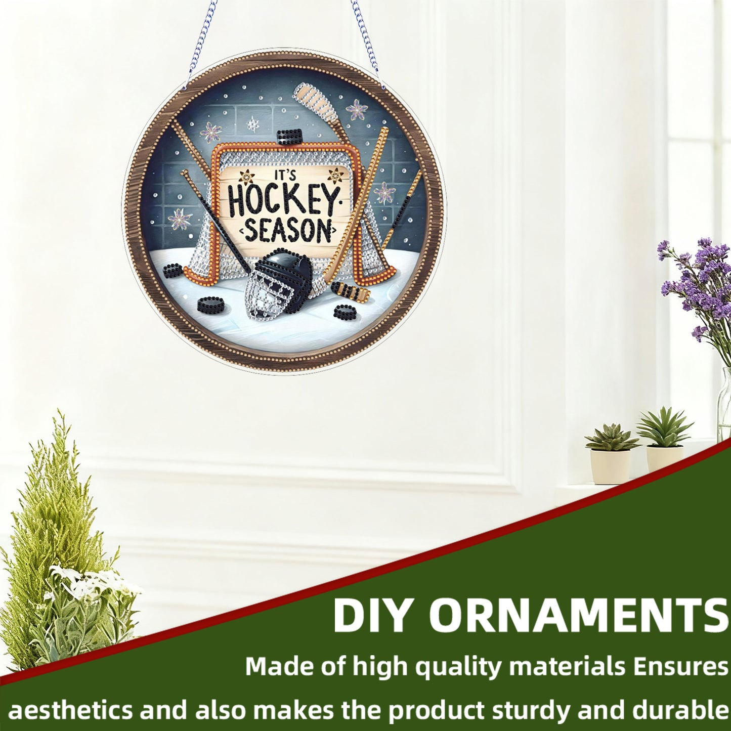 Hockey 2D Flat DIY Acrylic Diamond Art Pendant for Adults Gift Home Window Decor