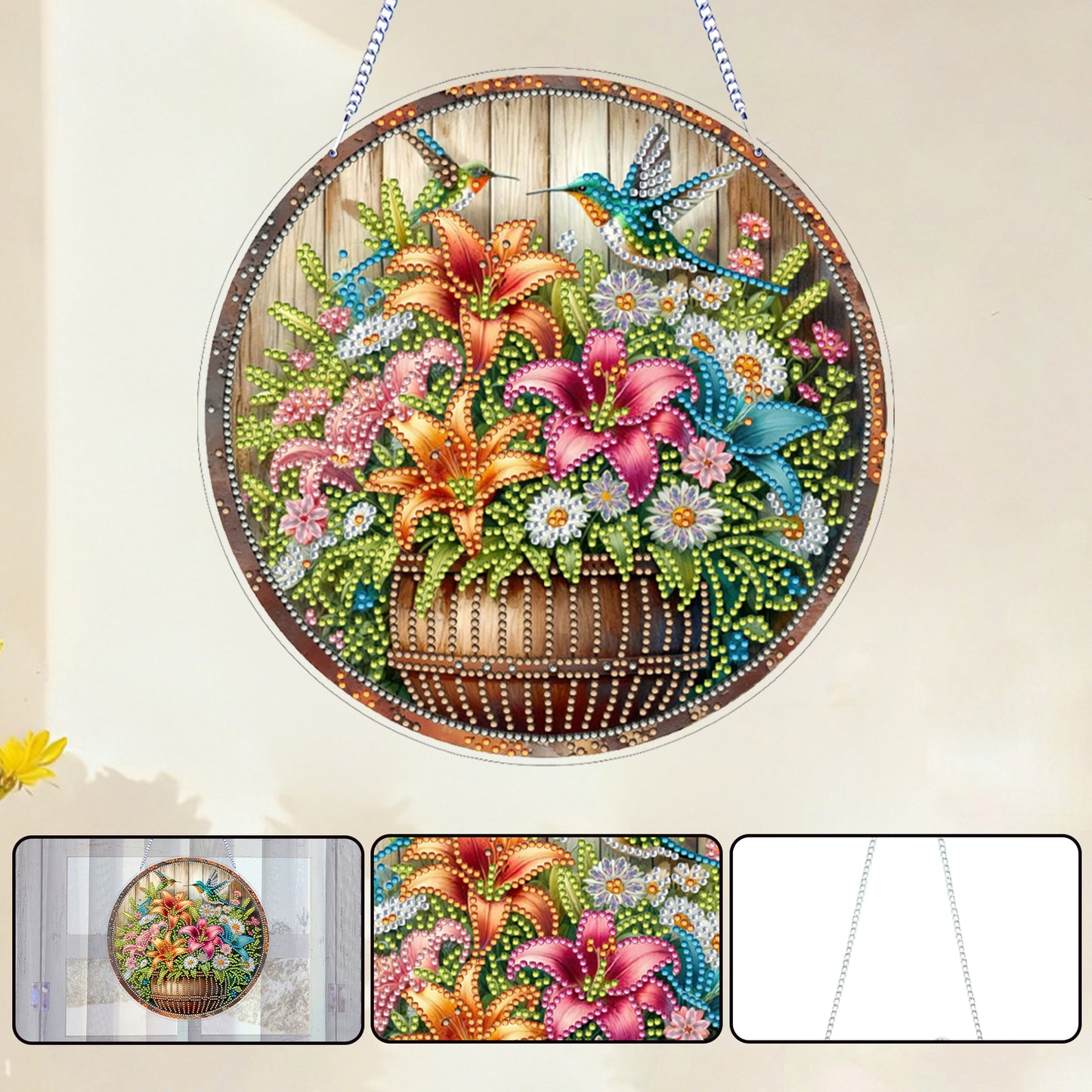 Flower 2D Flat DIY Acrylic Diamond Art Pendant for Adults Gift Home Window Decor