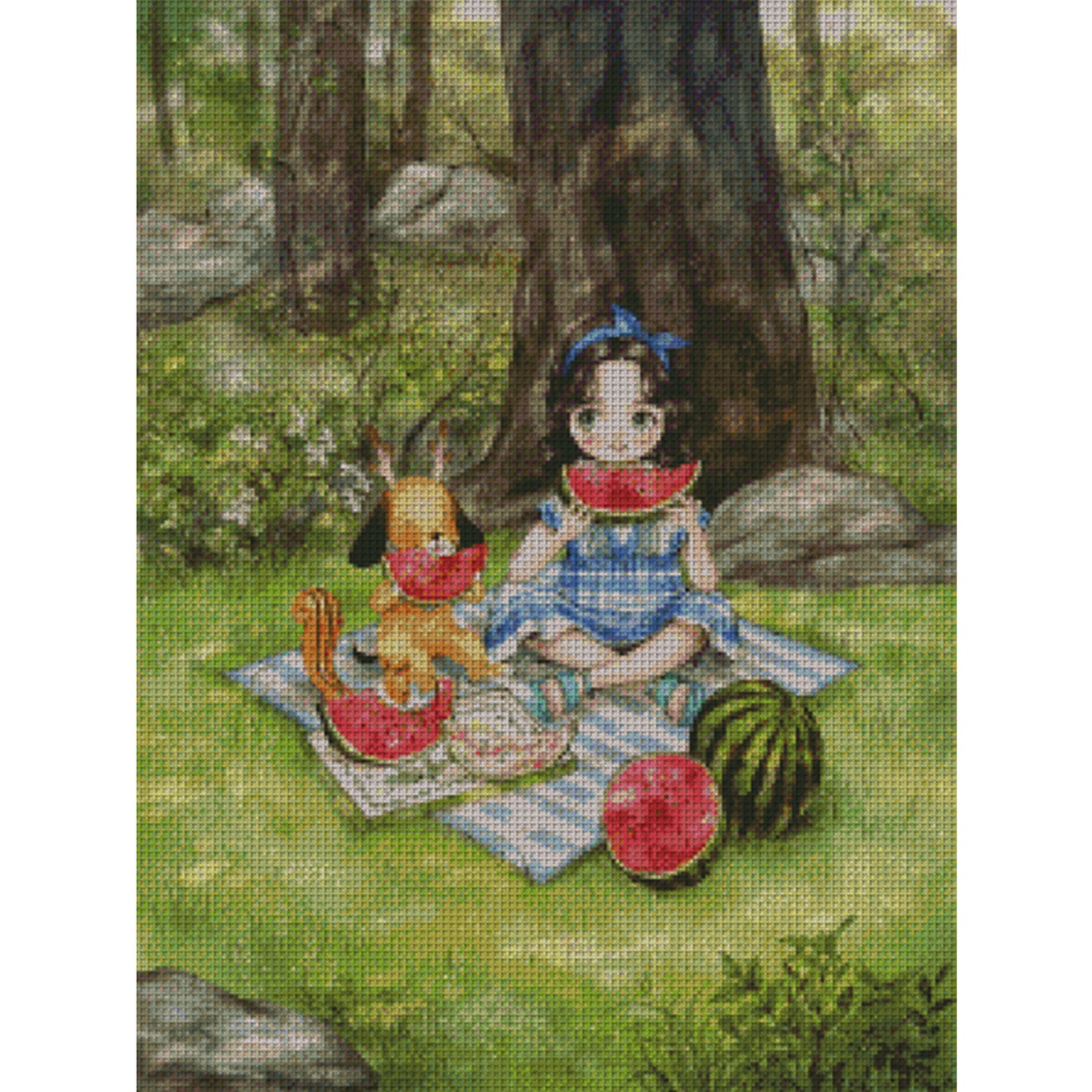 Forest Girl'S Diary: Eating Watermelon - 14CT Stamped Cross Stitch 46*60CM(Xiaobai)