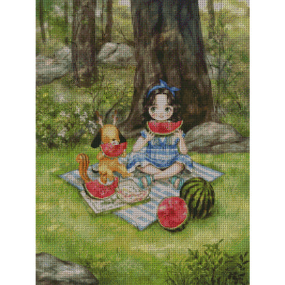 Forest Girl'S Diary: Eating Watermelon - 14CT Stamped Cross Stitch 46*60CM(Xiaobai)