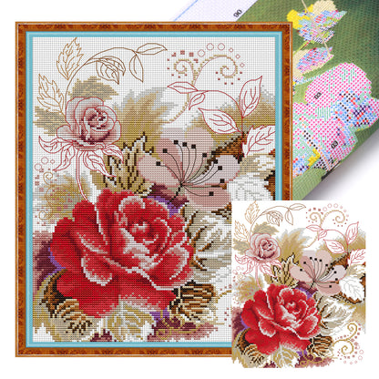 Peony Iv - 14CT Stamped Cross Stitch 27*33CM(Joy Sunday)
