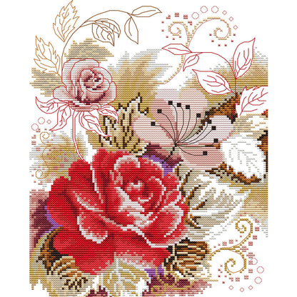 Peony Iv - 14CT Stamped Cross Stitch 27*33CM(Joy Sunday)