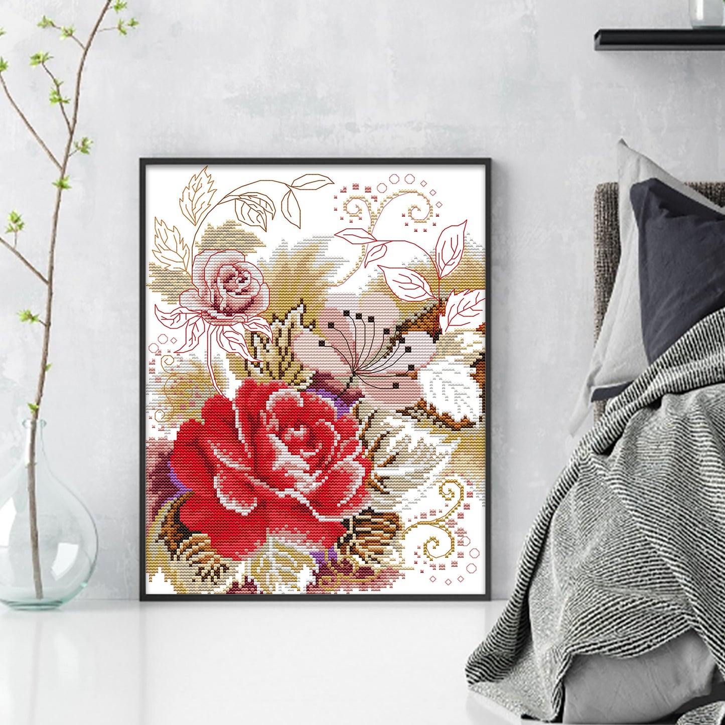 Peony Iv - 14CT Stamped Cross Stitch 27*33CM(Joy Sunday)