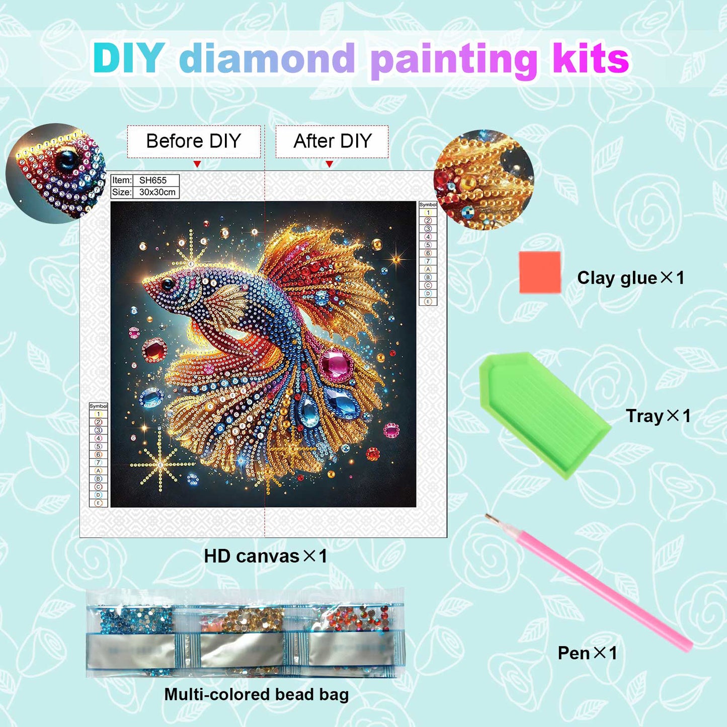 Butterfly Koi - Special Shaped Drill Diamond Painting 30*30CM