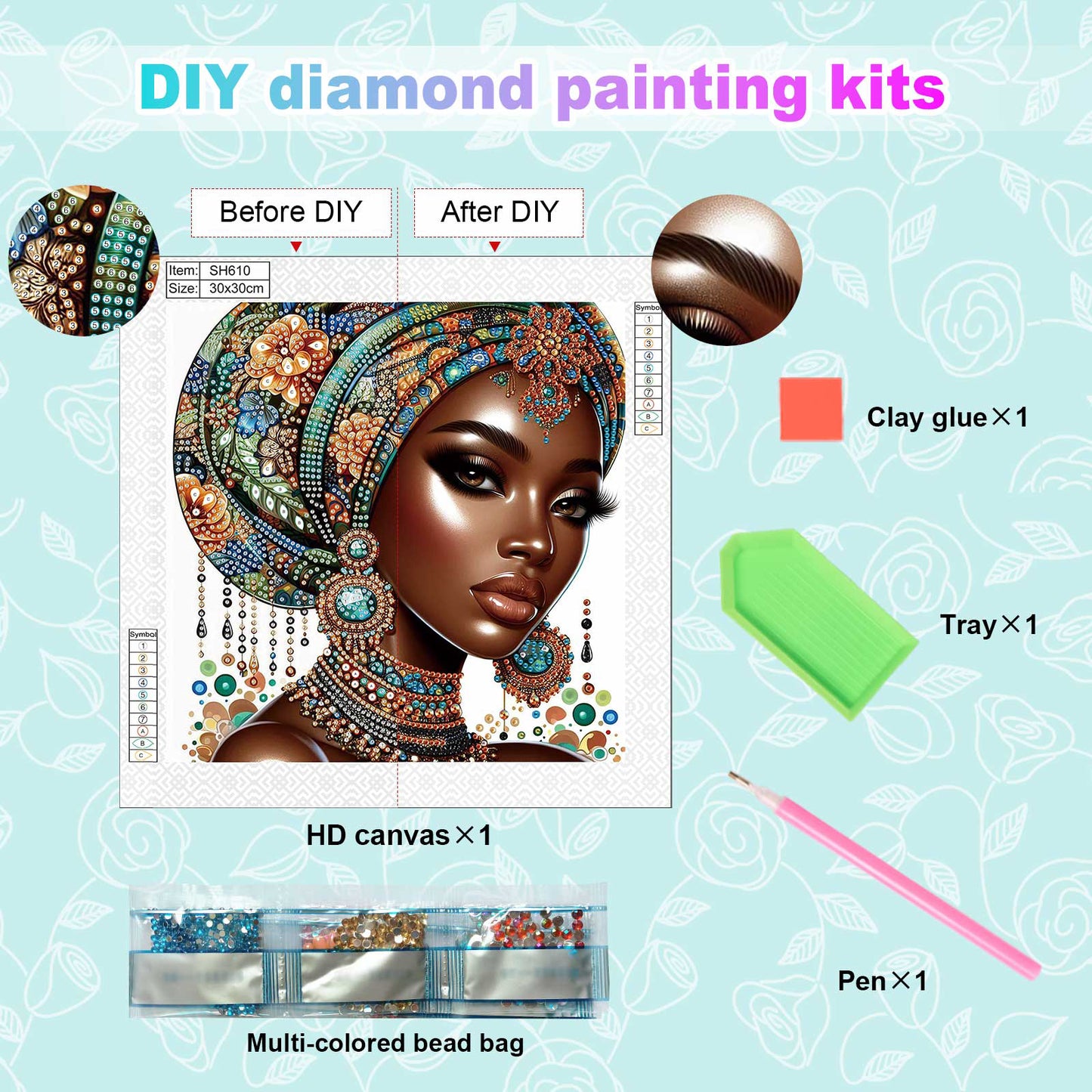 Black Woman - Special Shaped Drill Diamond Painting 30*30CM