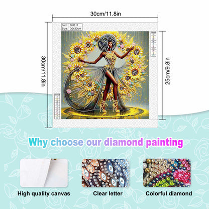 Black Woman - Special Shaped Drill Diamond Painting 30*30CM
