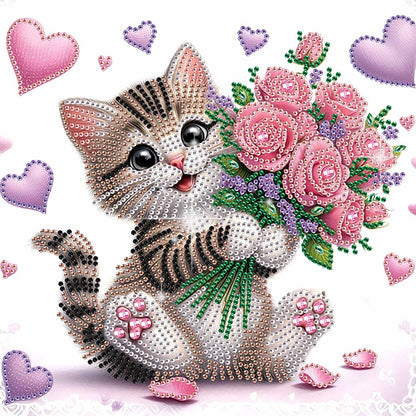 Flower Kitten - Special Shaped Drill Diamond Painting 30*30CM