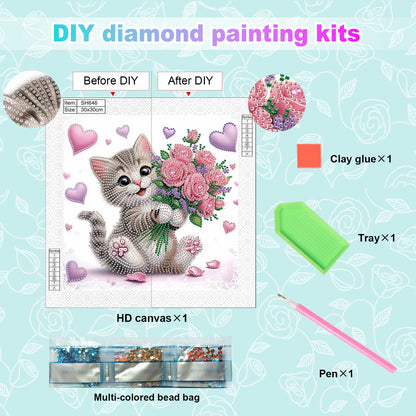 Flower Kitten - Special Shaped Drill Diamond Painting 30*30CM