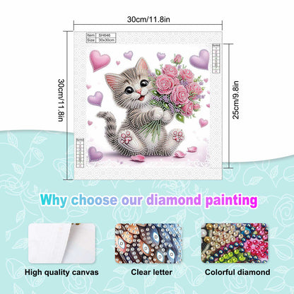 Flower Kitten - Special Shaped Drill Diamond Painting 30*30CM