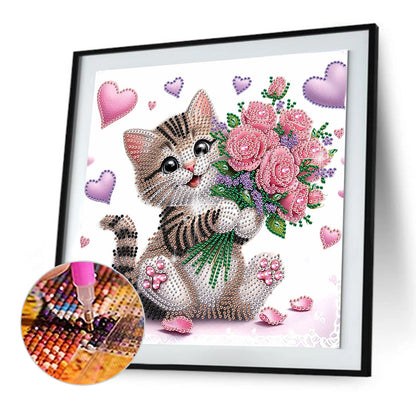 Flower Kitten - Special Shaped Drill Diamond Painting 30*30CM