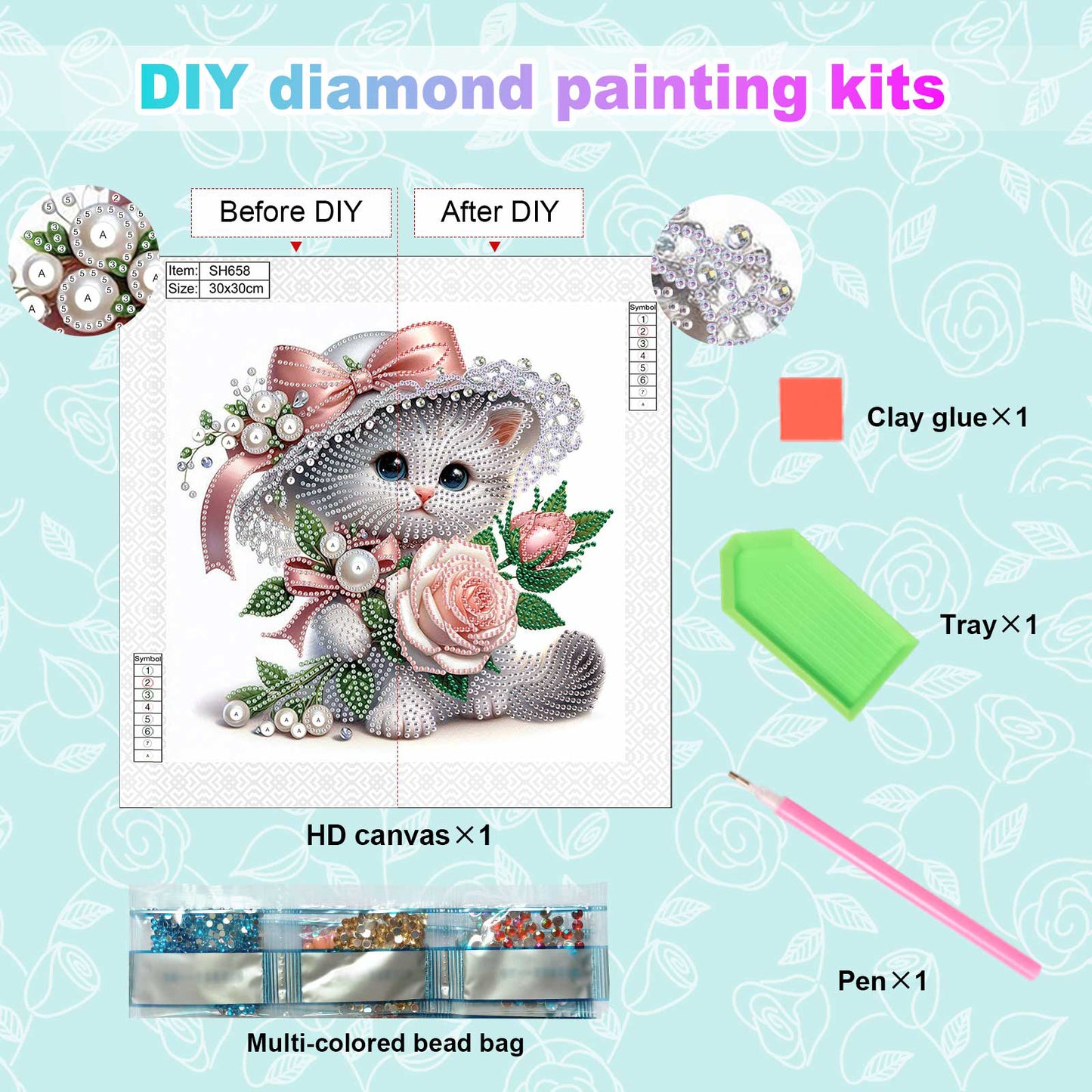 Flower Kitten - Special Shaped Drill Diamond Painting 30*30CM