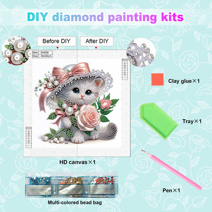 Flower Kitten - Special Shaped Drill Diamond Painting 30*30CM