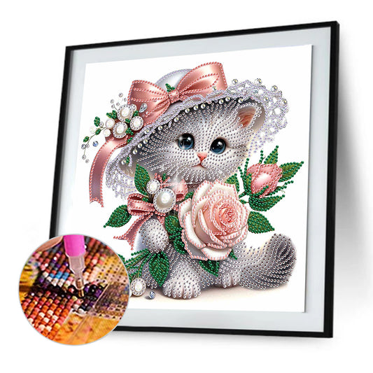 Flower Kitten - Special Shaped Drill Diamond Painting 30*30CM