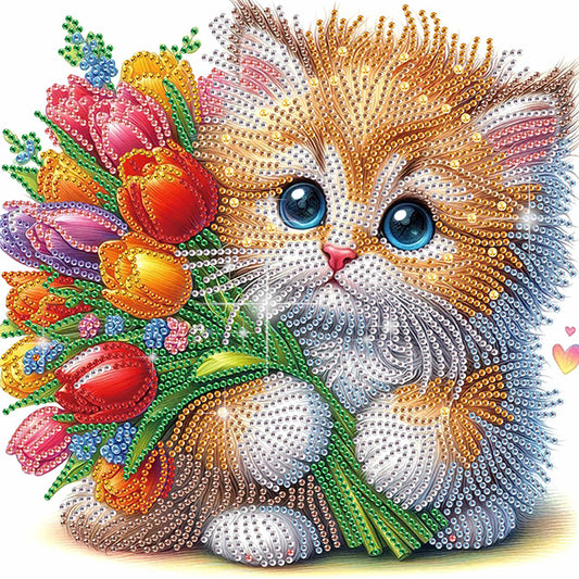 Flower Kitten - Special Shaped Drill Diamond Painting 30*30CM