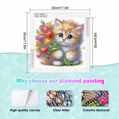 Flower Kitten - Special Shaped Drill Diamond Painting 30*30CM