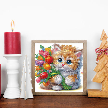 Flower Kitten - Special Shaped Drill Diamond Painting 30*30CM