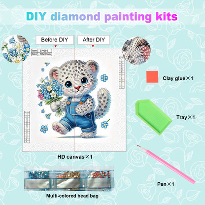 Flower Leopard - Special Shaped Drill Diamond Painting 30*30CM