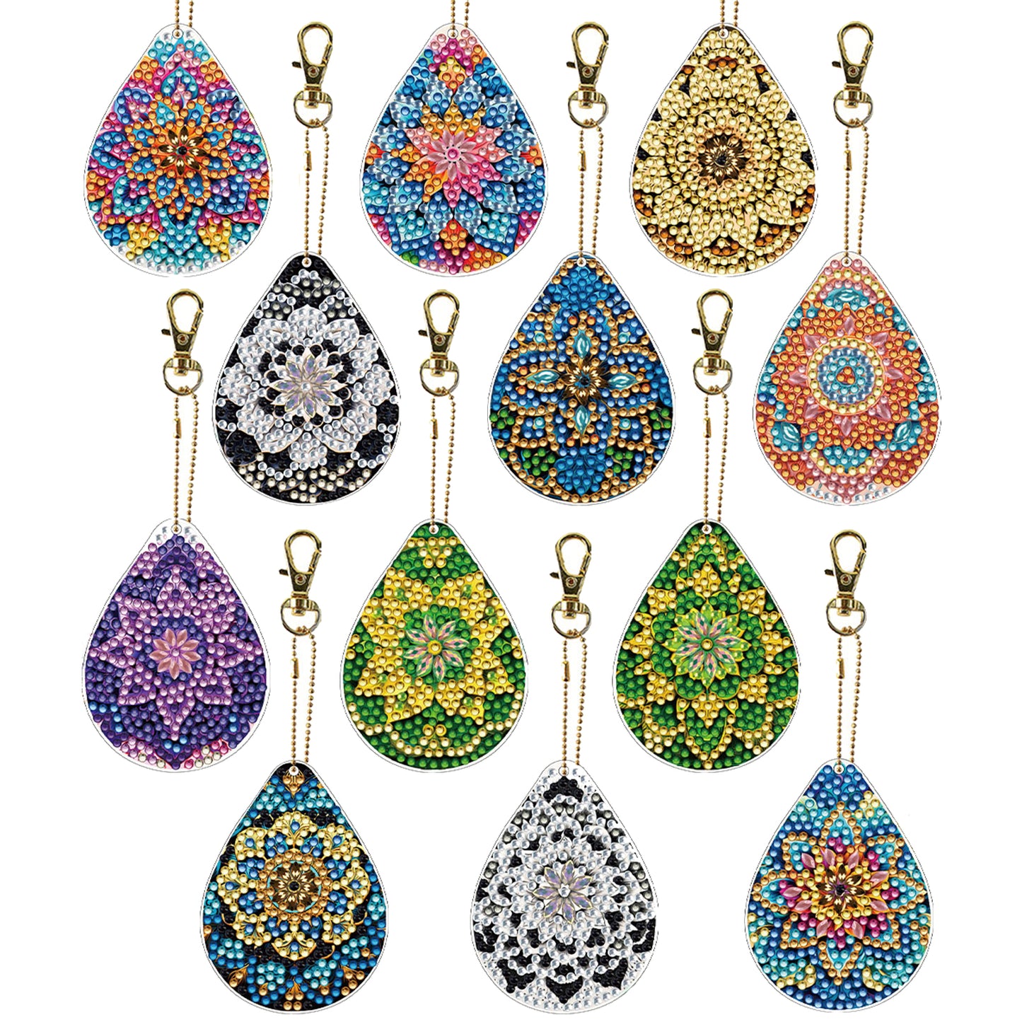 Mandala 12Pcs 2D Flat DIY Diamond Painting Keychain PVC Crystal Painting Keyring