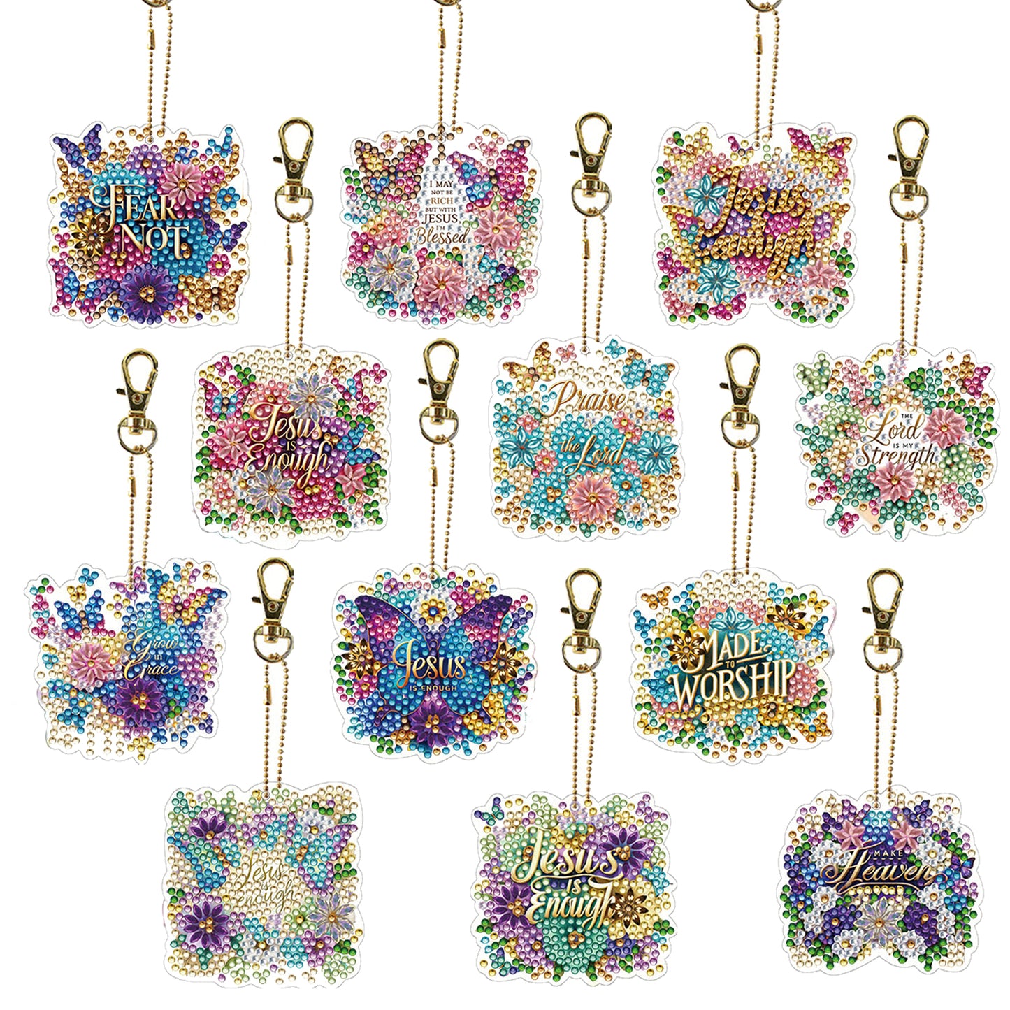 Letters 12Pcs 2D Flat DIY Diamond Painting Keychain PVC Crystal Painting Keyring