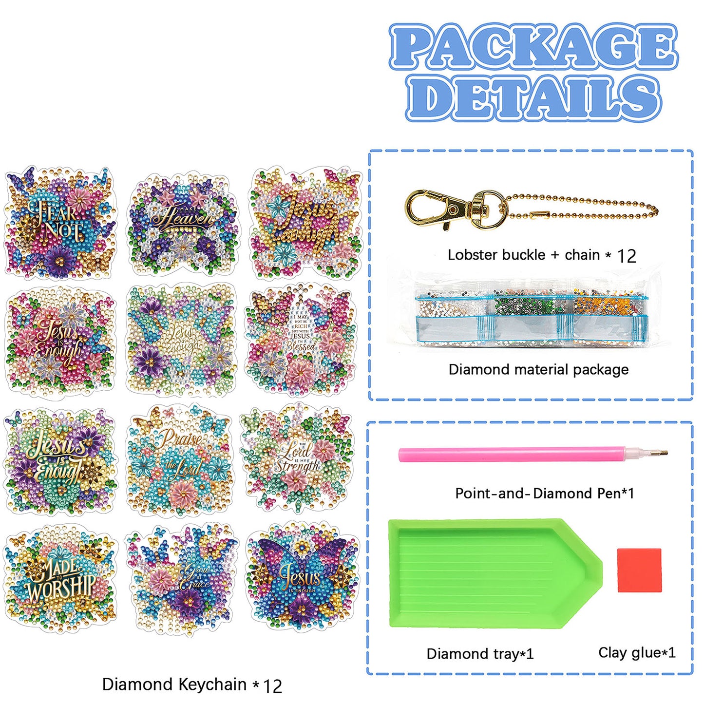 Letters 12Pcs 2D Flat DIY Diamond Painting Keychain PVC Crystal Painting Keyring