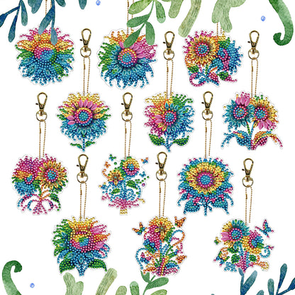 Rainbow 12Pcs 2D Flat DIY Diamond Painting Keychain PVC Crystal Painting Keyring