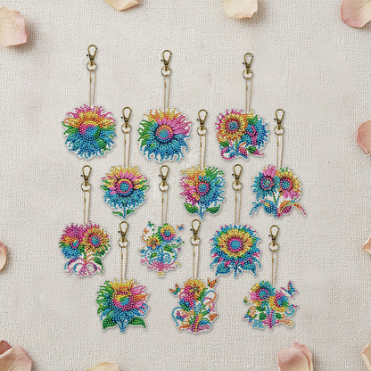 Rainbow 12Pcs 2D Flat DIY Diamond Painting Keychain PVC Crystal Painting Keyring