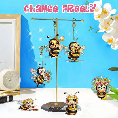 Bee 12Pcs 2D Flat DIY Diamond Painting Keychain PVC Crystal Painting Keyring
