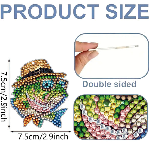 Fish 12Pcs 2D Flat DIY Diamond Painting Keychain PVC Crystal Painting Keyring