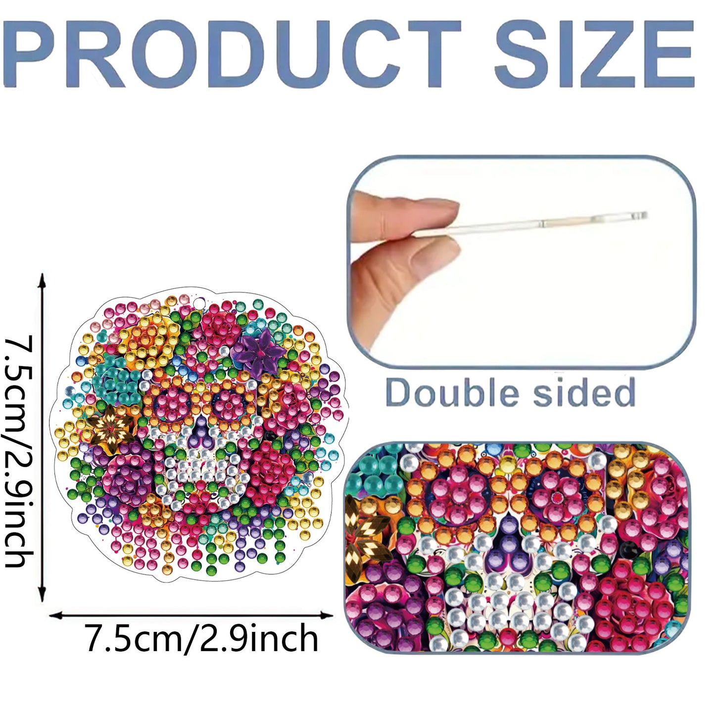 12Pcs 2D Flat DIY Diamond Painting Keychain Crystal Painting Keyring Key Storage