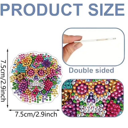 12Pcs 2D Flat DIY Diamond Painting Keychain Crystal Painting Keyring Key Storage