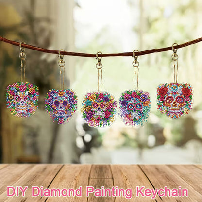 12Pcs 2D Flat DIY Diamond Painting Keychain Crystal Painting Keyring Key Storage
