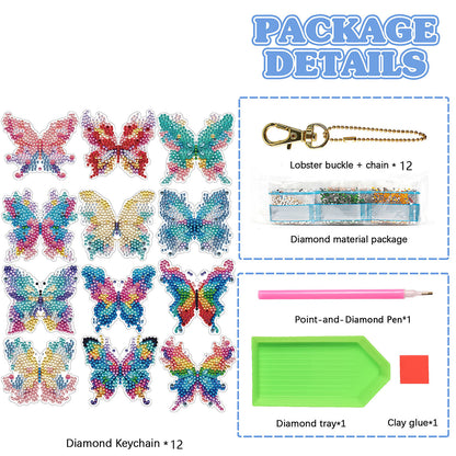 12Pcs 2D Flat DIY Diamond Painting Keychain Crystal Painting Keyring Key Storage