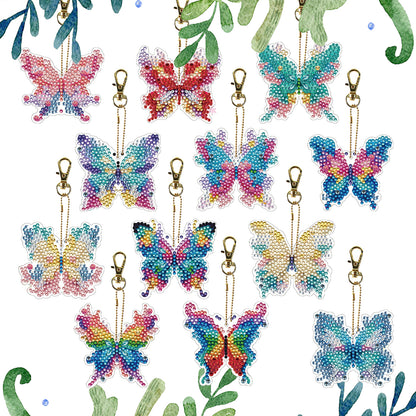 12Pcs 2D Flat DIY Diamond Painting Keychain Crystal Painting Keyring Key Storage
