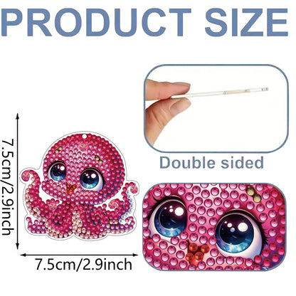 15Pcs Marine Animal DiY Double-Sided Diamond Art Keychain Ornaments Party Decor