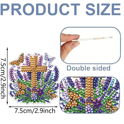 15Pcs Flowers Crosses DiY Double-Sided Diamond Art Keychain Ornament Party Decor