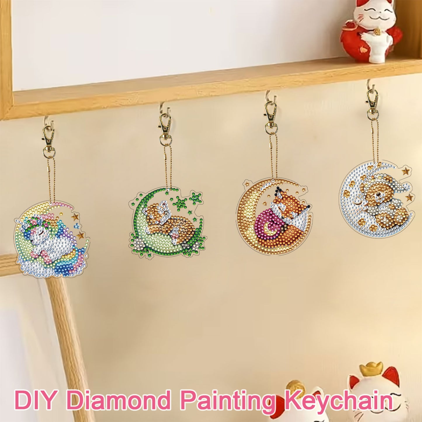 15Pcs Goodnight Animal DiY Double-Sided Diamond Art Keychain Ornament Party Gfit
