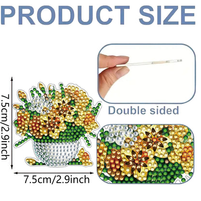 15Pcs Flowers DiY Double-Sided Diamond Art Keychain Ornaments Party Crafts Decor