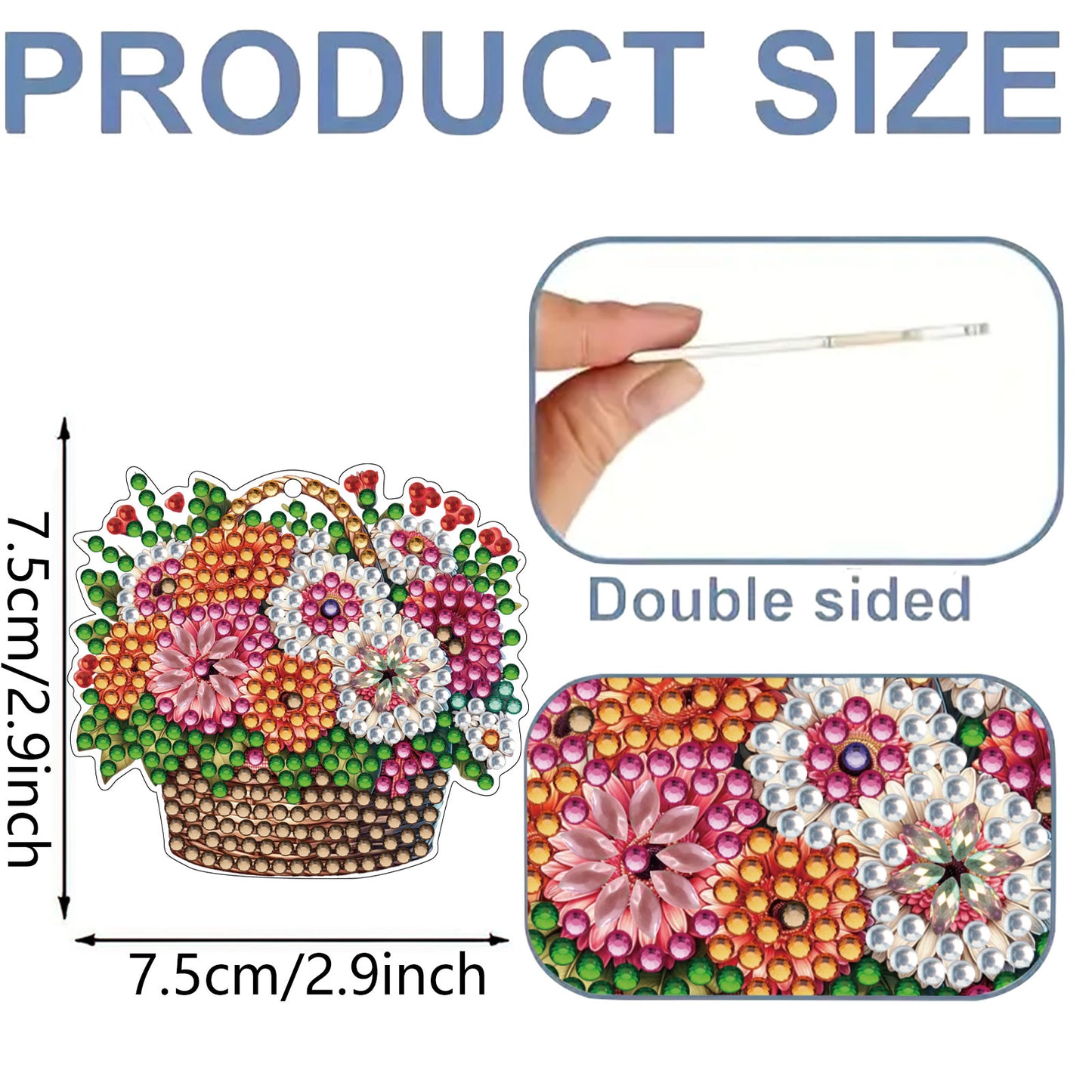 15Pcs Flower Basket DiY Double-Sided Diamond Art Keychain Ornaments Party Decor