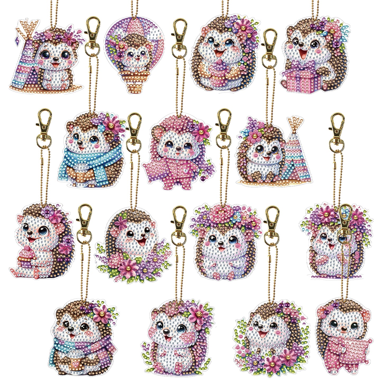 15Pcs Hedgehog DiY Double-Sided Diamond Art Keychain Ornament Party Crafts Decor