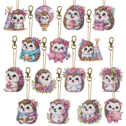 15Pcs Hedgehog DiY Double-Sided Diamond Art Keychain Ornament Party Crafts Decor
