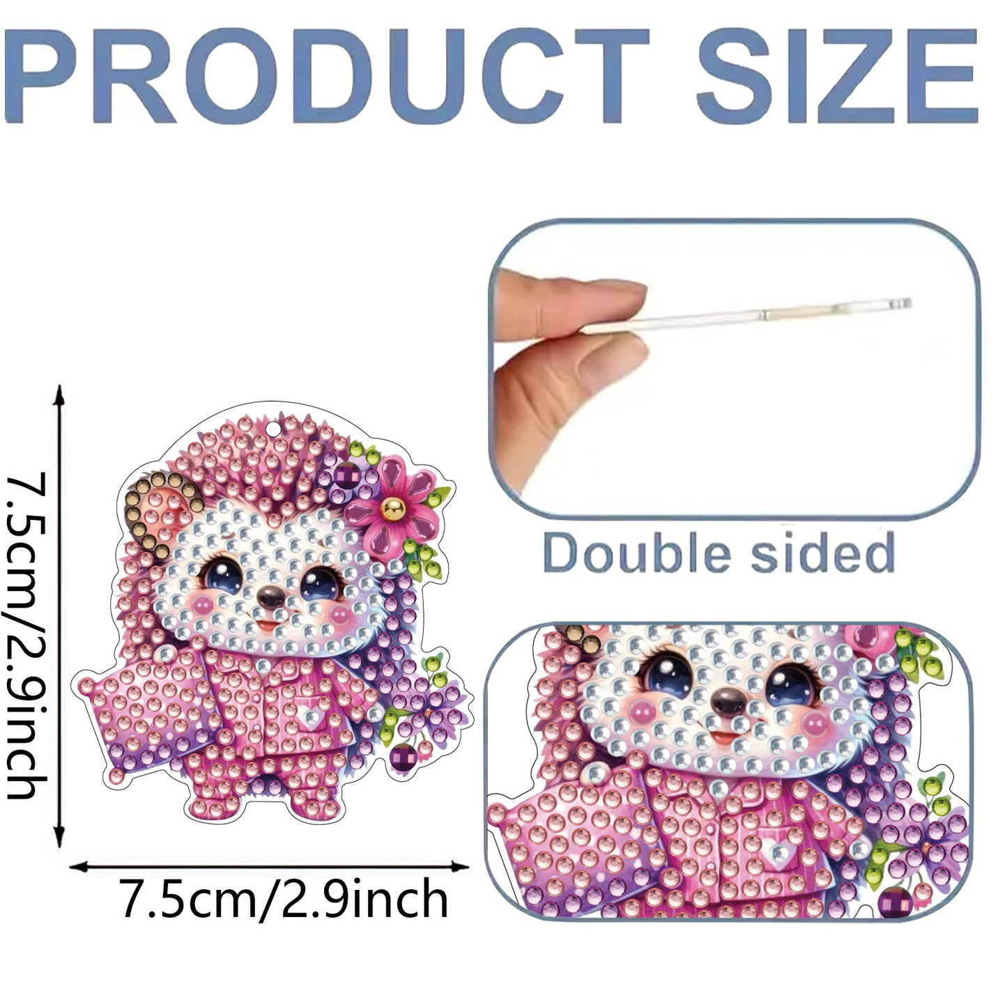 15Pcs Hedgehog DiY Double-Sided Diamond Art Keychain Ornament Party Crafts Decor