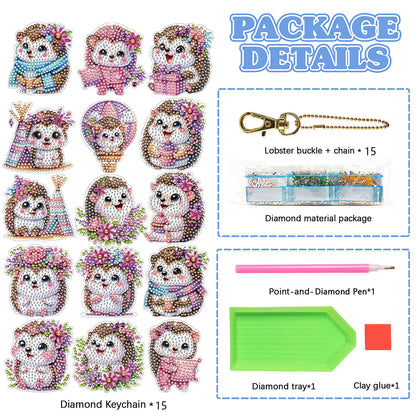 15Pcs Hedgehog DiY Double-Sided Diamond Art Keychain Ornament Party Crafts Decor