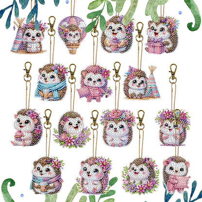 15Pcs Hedgehog DiY Double-Sided Diamond Art Keychain Ornament Party Crafts Decor
