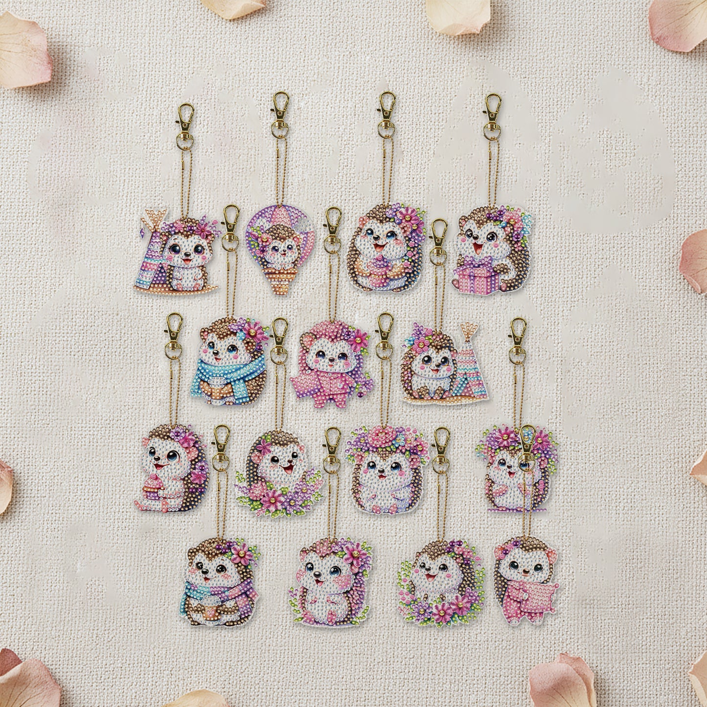 15Pcs Hedgehog DiY Double-Sided Diamond Art Keychain Ornament Party Crafts Decor